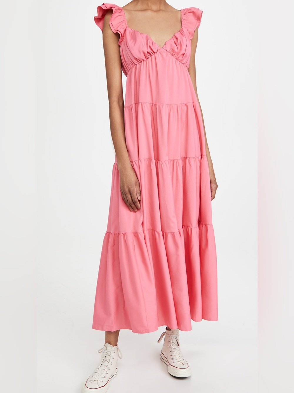 English Factory Coral-Pink Ruffle Sleeve  Maxi Dress